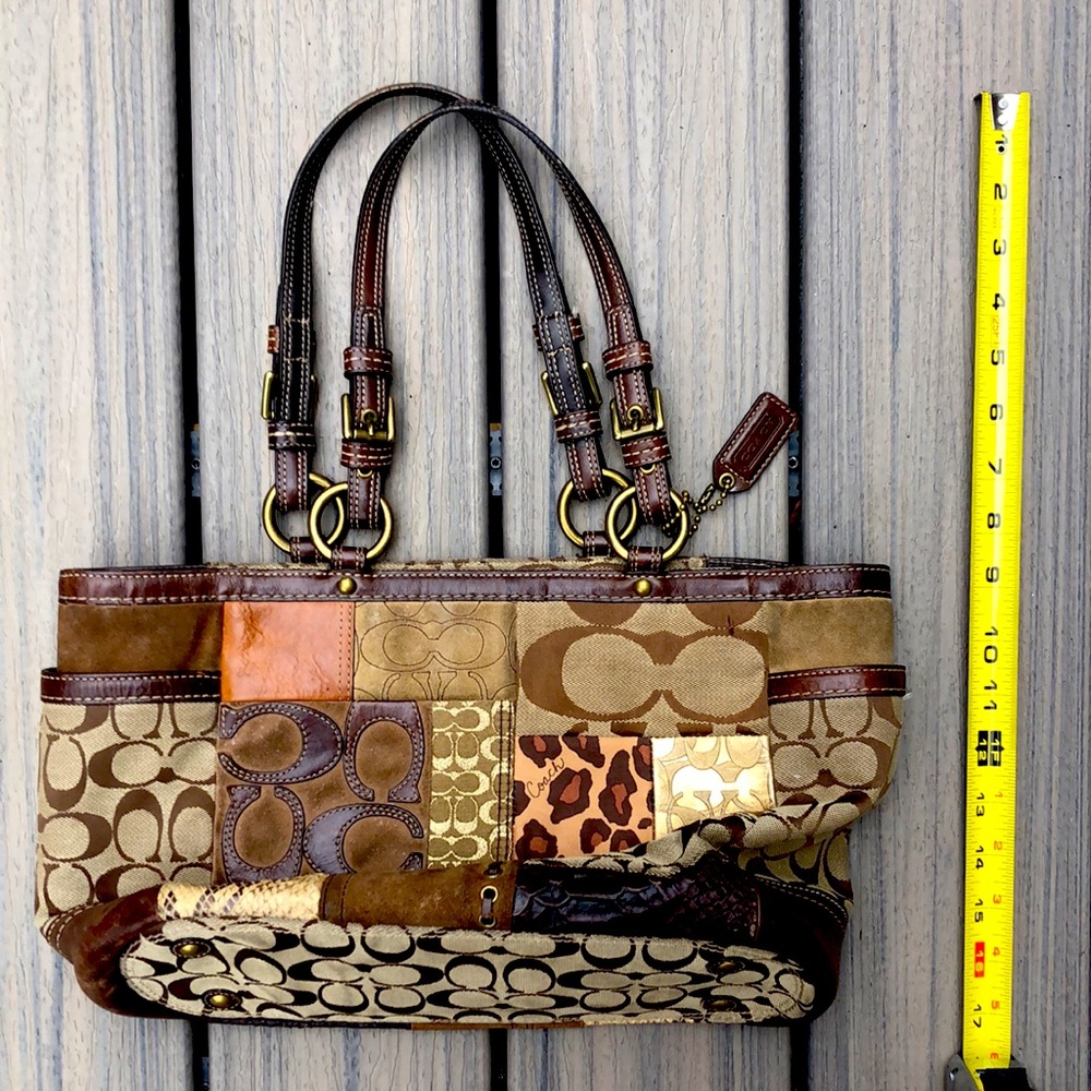 Coach Signature Patchwork Purse Tote Brown Gem